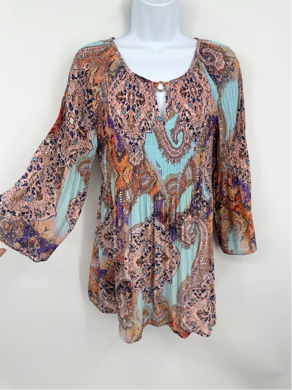 Vintage Y2K Paisley Scrunched Fairy Blouse Size Medium Whimsical Boho Festival